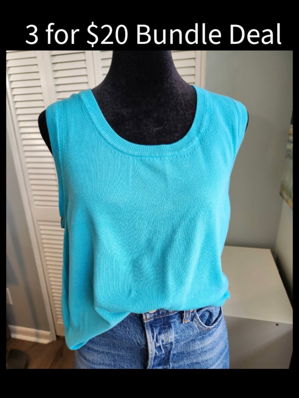 Premise Sleeveless Sweater Vest XL Turquoise Stretch Knit Top Y2K